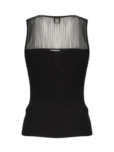 Pinko Sleeveless Ribbed Silk And Cashmere Top In Black