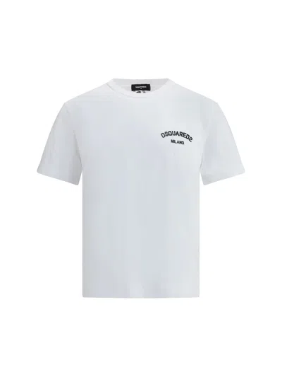 Dsquared2 Men White Crewneck T-shirt With Logo Lettering On The Front In Cotton Man In White