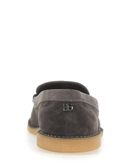 Dolce & Gabbana Mocassini New Florio In Pelle Scamosciata Grigio Scuro Uomo In Gray