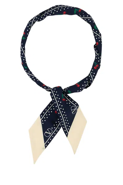 Valentino Garavani Blue Cherry Print Scarf In Black