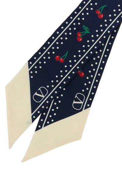 Valentino Garavani Blue Cherry Print Scarf In Black