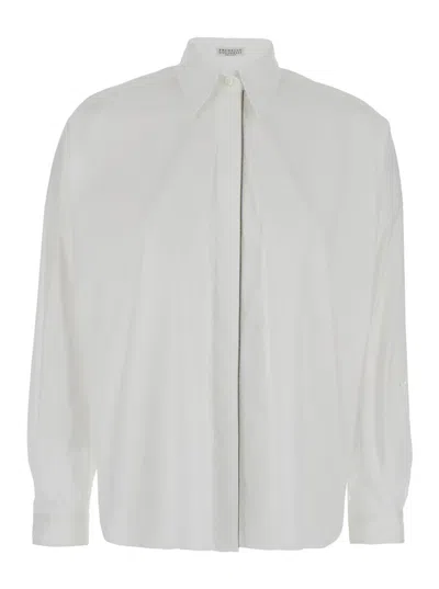 Brunello Cucinelli Oversized White Shirt With Monile Detail