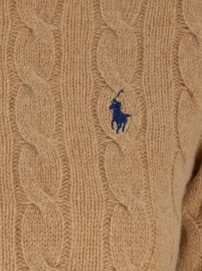 Polo Ralph Lauren 'julianna' Beige Sweater With Round Neck And Pony Embroidery On The Front
