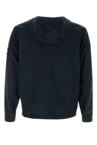 Stone Island Short Parka With Elastic Hem And Hood In Blue