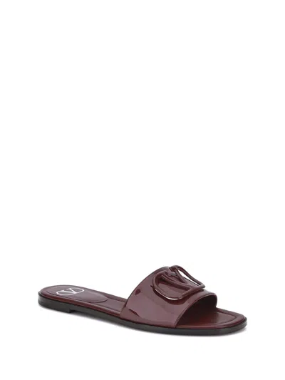 Valentino Patent Leathe Vlogo Slide Sandals In Brown