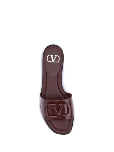 Valentino Patent Leathe Vlogo Slide Sandals In Brown