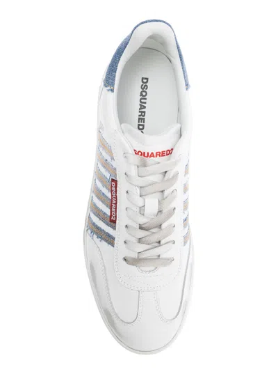 Dsquared2 White Low Top Sneakers With Logo Patch On Tongue And Side And Contrasting Heel With Logo In Blue