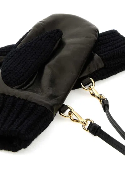 Prada Black Stretch Wool Blend Gloves In Black