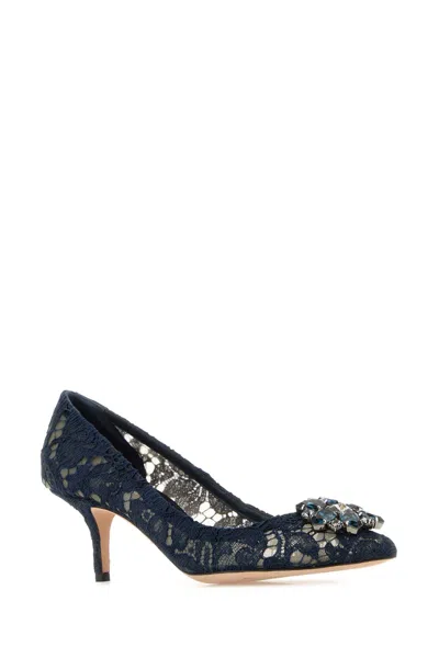 Dolce & Gabbana Scarpe Con Tacco In Pizzo Blu Notte Donna