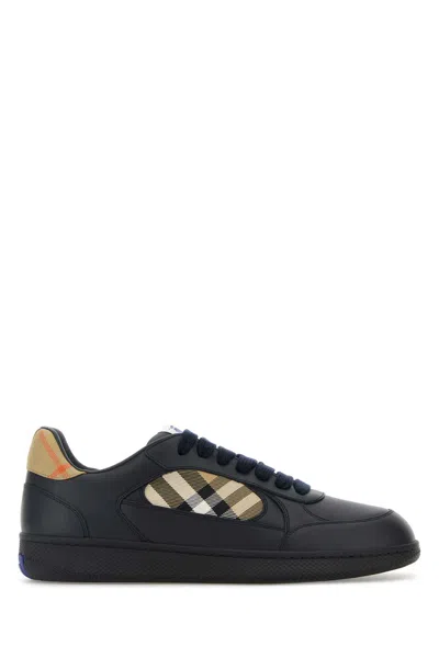 Burberry Indigo Blue Leather And Check Sneaker Terrace