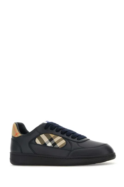 Burberry Indigo Blue Leather And Check Sneaker Terrace