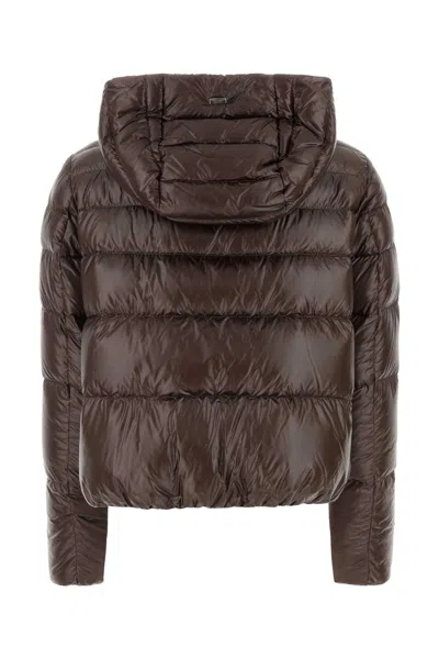 Herno Brown Cropped Down Jacket With Fixed Hood With Snap Buttons In Tech Fabric Woman In Brown