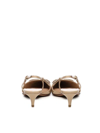 Valentino Garavani Beige Slingback Pumps With Vlogo Plaque And Low Stiletto Heel In Leather Woman In Neutral