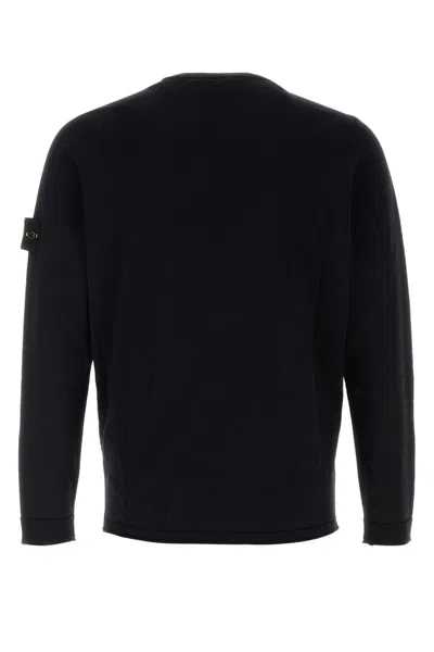 Stone Island Ribbed Detail Crew Neck Sweatshirt With Iconic Badge In Black