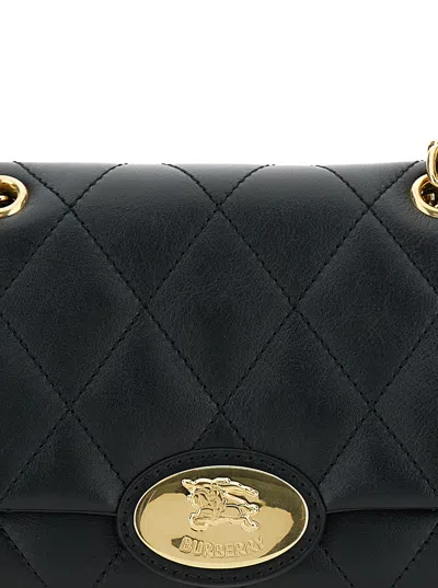 Burberry Black Quilted Crossbody Bag With Ekd Plaque On The Front And Chain-link Shoulder Strap In Leather Wo