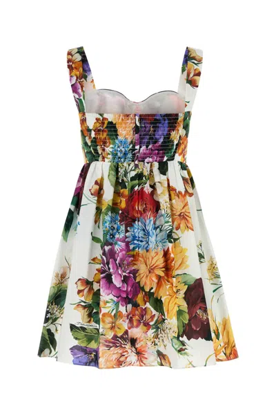 Dolce & Gabbana Multicolor Sleeveless Dress With Bustier Style Neckline And All-over Floral Print In Cotton Woman