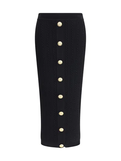 Balmain Black Skirt With Logo Buttons And Zip Closure In Black