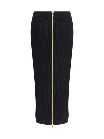 Balmain Black Skirt With Logo Buttons And Zip Closure In Black