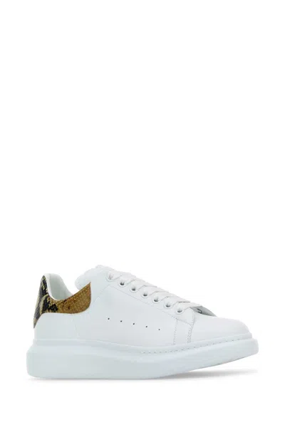 Alexander Mcqueen White Oversize Sneakers With Snake Print On The Heel In Leather Man In Animal Print
