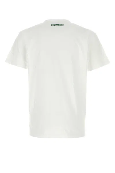Dsquared2 White Crewneck T-shirt With Print On The Front And Logo Lettering On The Rear In Cotton Man In White