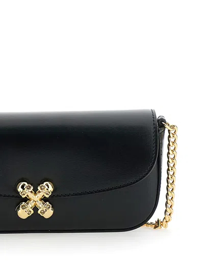 Alexander Mcqueen Skull Flower Black Crossbody Bag With Chain-link Shoulder Strap And Logo Plaque On The Front In Leat