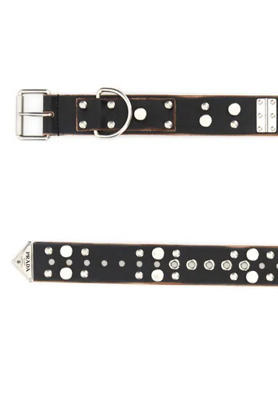 Prada Black Leather Belt In Brown