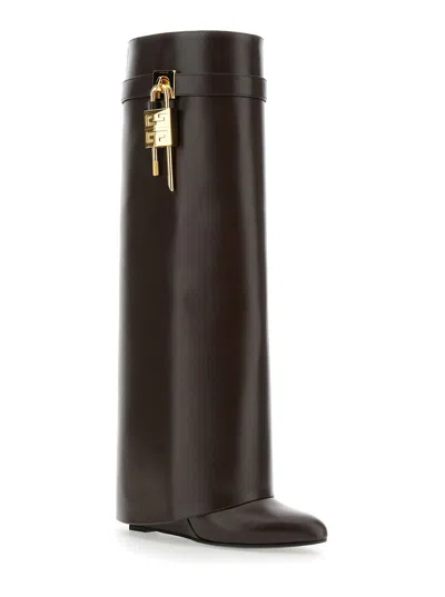 Givenchy Shark Brown Boots With Padlock Detail And Slip-on Style In Leather Woman
