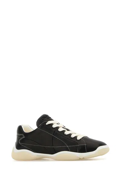 Prada Leather Sneakers With Contrast Stitching And Rubber Sole In Black