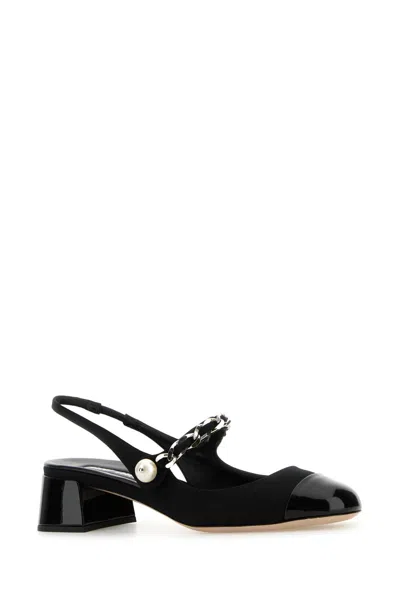 Miu Miu Black Canvas And Leather Pumps