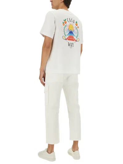 Casablanca T-shirt Girocollo Con Logo Sul Fronte In Cotone Bianca Uomo