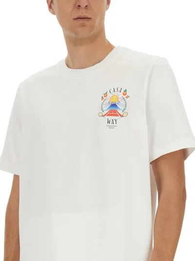 Casablanca T-shirt Girocollo Con Logo Sul Fronte In Cotone Bianca Uomo