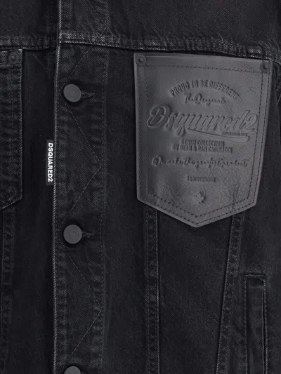 Dsquared2 Black Jacket With Classic Collar And Embossed Logo On The Front