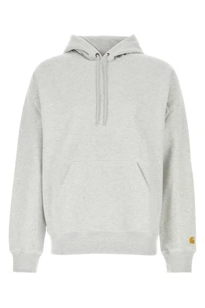 Carhartt Melange Light Grey Cotton Blend Hooded Chase Sweat