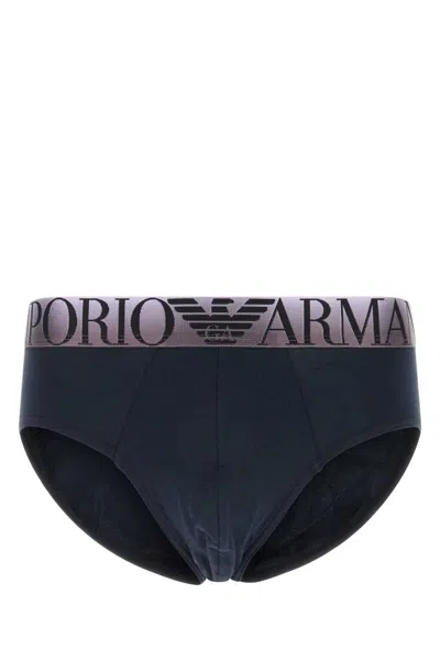 Emporio Armani Midnight Blue Stretch Cotton Brief In Blue