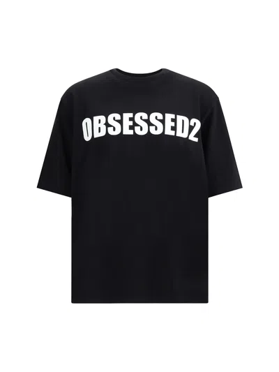 Dsquared2 Black Crewneck T-shirt With Maxi Logo Lettering On The Front