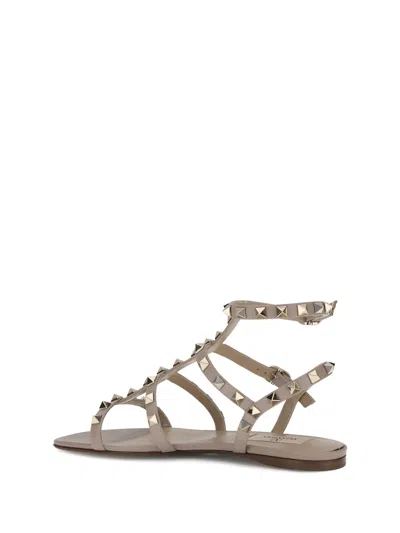 Valentino Round Toe Studded Leather Sandals In Neutral