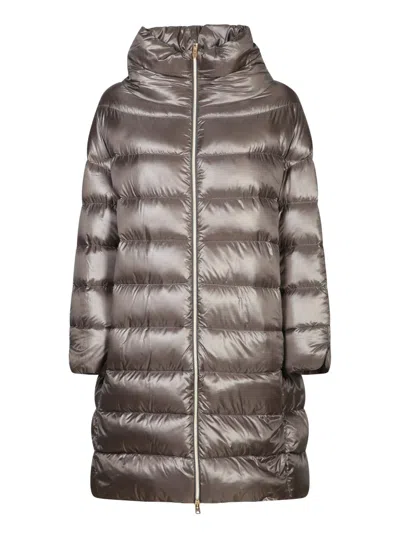 Herno Matilde Grey Down Jacket With Mock Neck And Two Front Welt Pockets With Button In Tech Fabric Woman In Silver