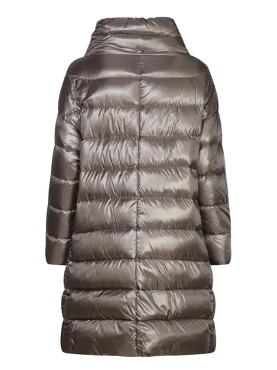 Herno Matilde Grey Down Jacket With Mock Neck And Two Front Welt Pockets With Button In Tech Fabric Woman In Silver