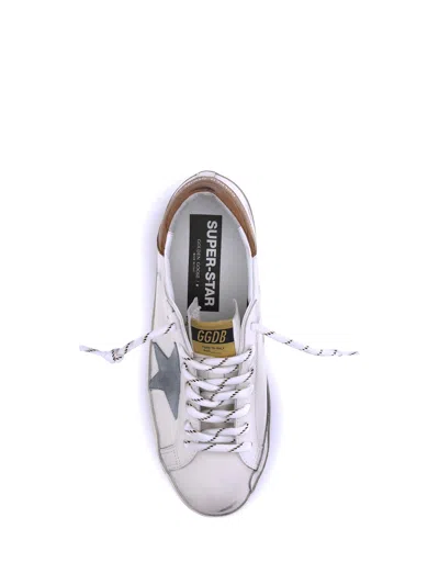 Golden Goose Super-star White Leather Sneakers With Grey Suede Star And Brown Heel In White