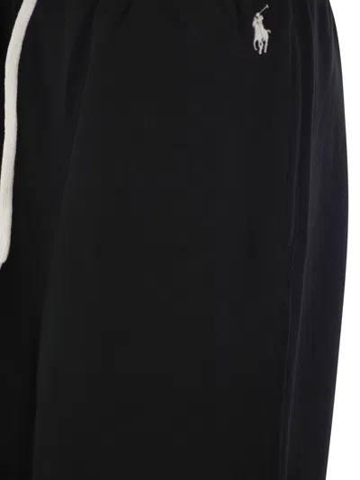 Polo Ralph Lauren Black Pants With Drawstring Elastic Waist And Pony Embroidery On The Side In Cotton Blend Woman In Black