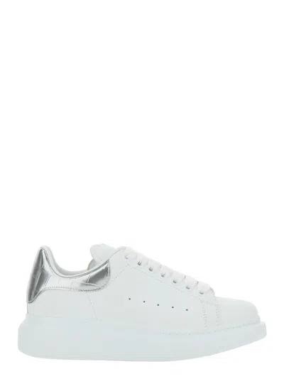 Alexander Mcqueen White Oversize Sneakers With Snake Print On The Heel In Leather Woman In White
