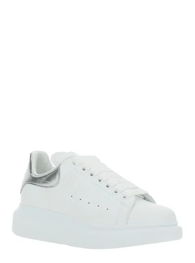 Alexander Mcqueen White Oversize Sneakers With Snake Print On The Heel In Leather Woman In White