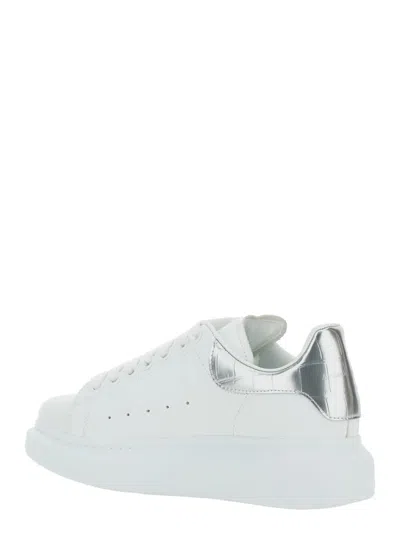Alexander Mcqueen White Oversize Sneakers With Snake Print On The Heel In Leather Woman In White