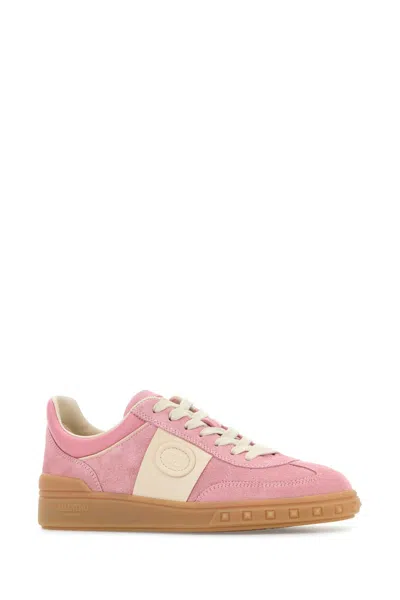 Valentino Round Toe Suede Sneakers With Stud Detail In Pink