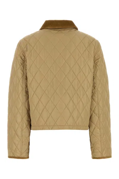 Burberry Oldham Beige Quilted Jacket With Corduroy Collar In Tech Fabric Woman