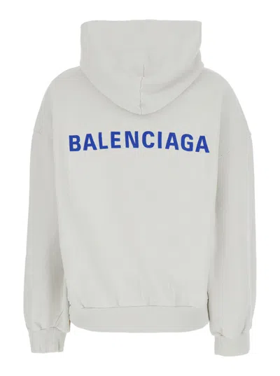 Balenciaga White Sweatshirt With Fixed Hood And Logo Lettering On Front And Rear In Cotton Woman