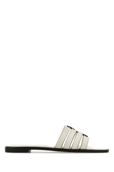Tory Burch Ivory Leather Ines Slippers In White