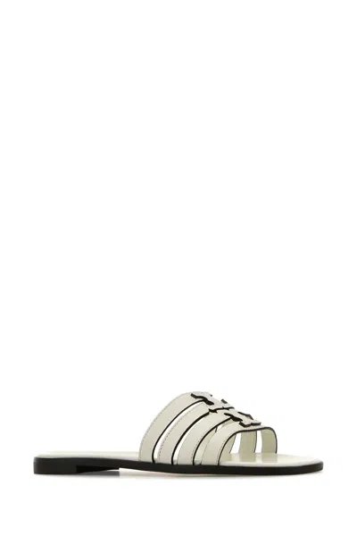 Tory Burch Ivory Leather Ines Slippers In White