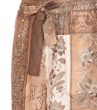 Zimmermann Lucky Brown Pants With Elastic Drawstring Waist And All-over Floral Print In Silk Woman