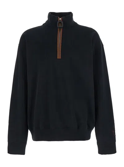 Jw Anderson Black Sweatshirt With Front Zip And Embroidered Logo On The Sleeve In Cotton Man In Blue